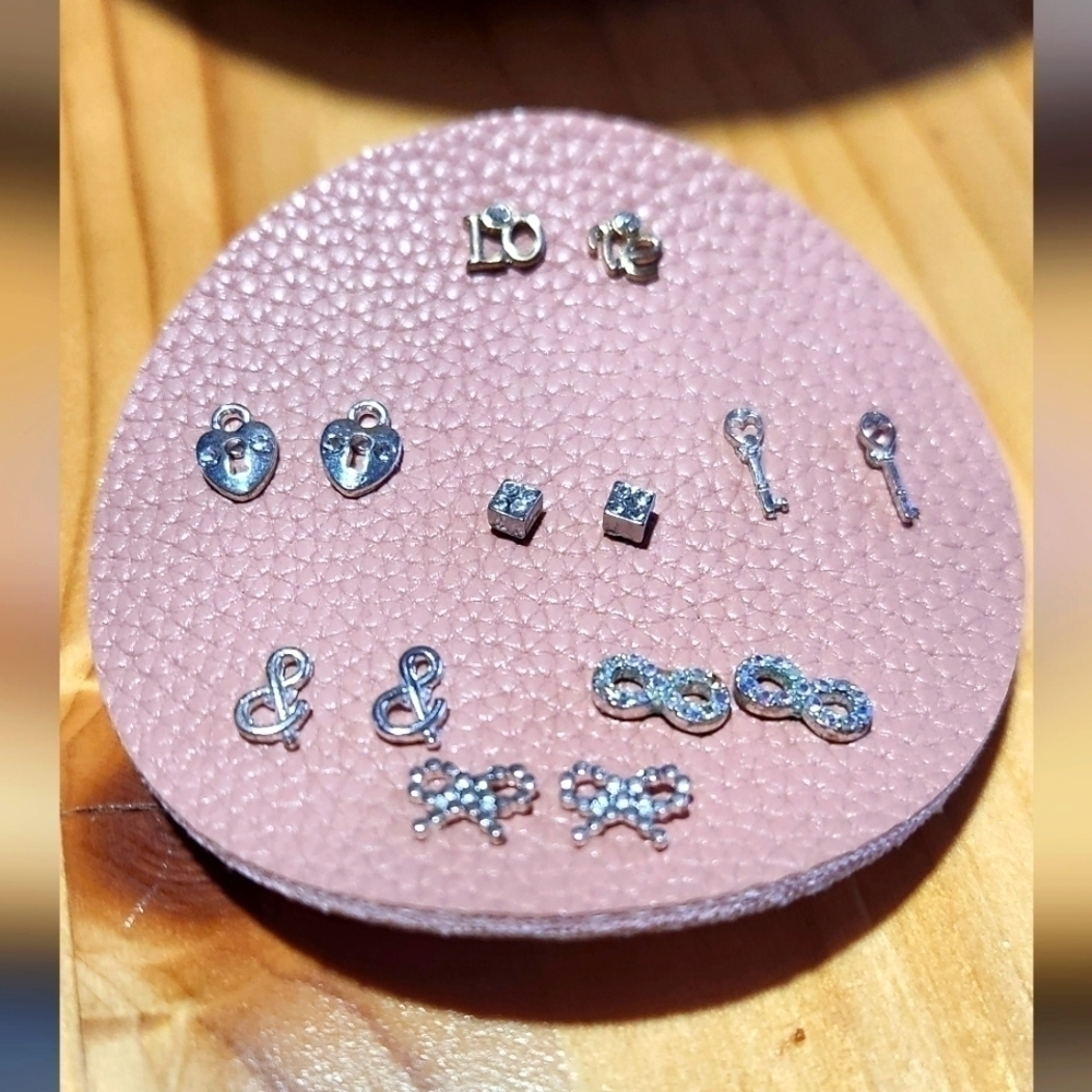 Silver Studded Earrings Set of 7 - Picture 1 of 1